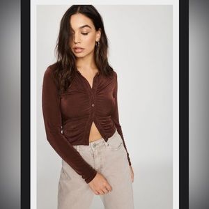 COPY - NWT Garage Long Sleeve Brown Ruched Satin Button Down Blouse